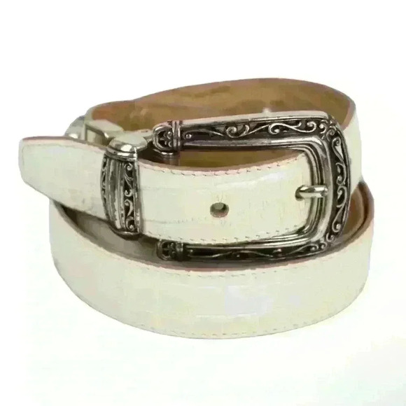 Brighton vintage Reversible Leather Belt BEIGE WHITE LEATHER B2701 - Picture 2 of 8